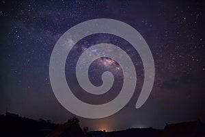 Silhouette of Tree with cloud and Milky Way. Long exposure photo