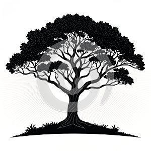 Silhouette Tree with Sunburst Background