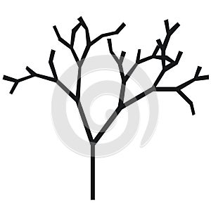 The silhouette of a tree with a trunk and branches without leaves. Black and white vector icon