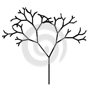 The silhouette of a tree with a trunk and branches without leaves. Black and white vector icon