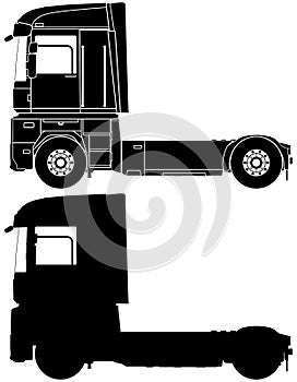 Silhouette of a truck Renault Magnum. photo
