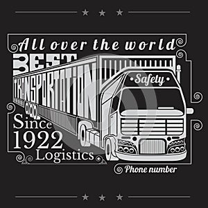 Silhouette of truck with trailer and lettering best transportation Logistics