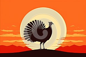 a silhouette of a turkey standing in front of an orange sunset