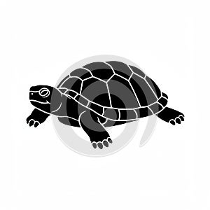 Silhouette of a turtle, likely from the family Testudinidae, depicted in a side view photo
