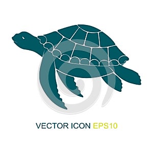Silhouette of a turtle. Logo. View of a turtle on the side. Vector illustration.