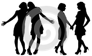 Silhouette of two young slender women