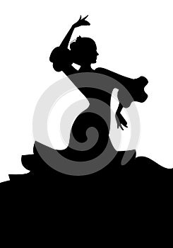 Silhouette of typical Spanish flamenco dancer woman.