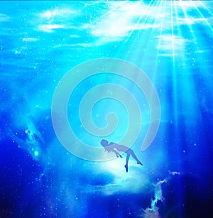 Silhouette under water, death rebirth, soul journey, transition, metamorphosis