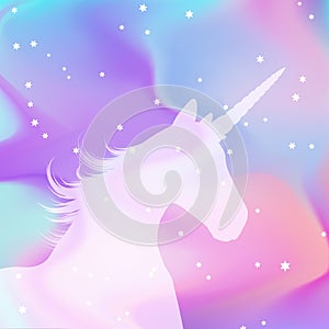 Silhouette of a unicorn on a holographic background