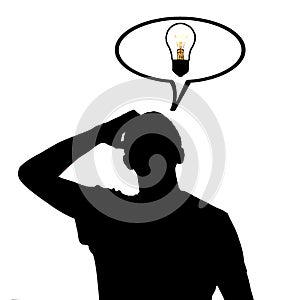 Silhouette of an unknown man thinking how to solve the problem, confusedly the scaly head on a white isolated background, concept