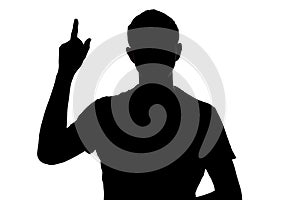 Silhouette of an unknown man who dawned on a thought on a white isolated background, concept idea, the man raised his finger up photo