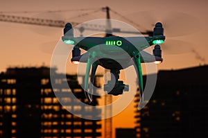 Silhouette of Unmanned Aircraft System UAV Quadcopter Drone