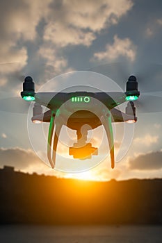 Silhouette of Unmanned Aircraft System UAV Quadcopter Drone