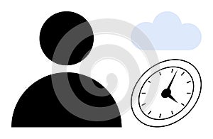 User with Clock and Cloud Representing Time Management and Cloud Computing Concepts