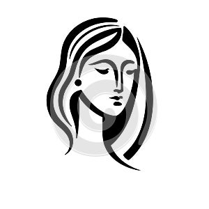 Silhouette, vector closeup portrait of a woman. Vector illustration