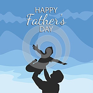 Silhouette Vector Illustration Of Father Raising Son. Happy father`s day design concept, suitable for social media post templates,