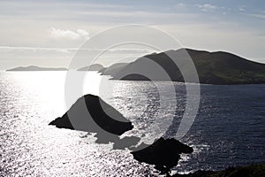 Silhouette view of the Blasket Islands off the coast of Ceann Sibeal in Dingle, Ireland