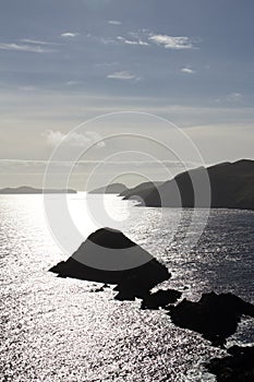 Silhouette view of the Blasket Islands off the coast of Ceann Sibeal in Dingle, Ireland