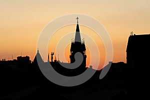 A silhouette view of the skyline of Batumi city against beautiful sunset sky