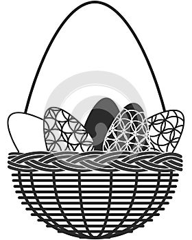Silhouette of vintage basket with Easter eggs photo