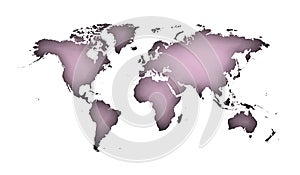 Silhouette of violish World map over white background