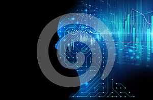 Silhouette of virtual human on circuit pattern technology 3d ill