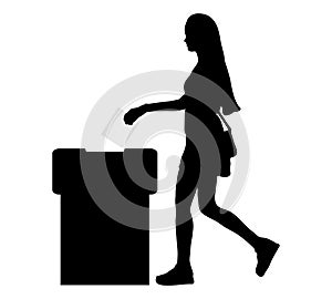 Silhouette of voting woman, election. Vector illustration