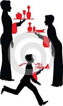 Silhouette Waiter with the tray photo