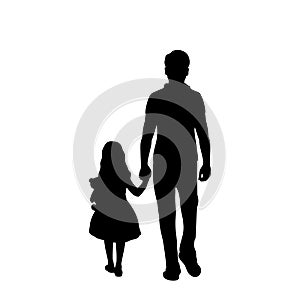 Silhouette of walking father with daughter from back