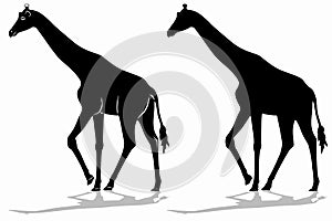 Silhouette of a walking giraffe , vector drawing