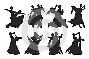 Silhouette of waltz pair. Couple dancers