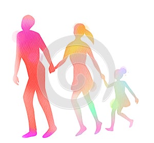 Silhouette watercolor of happy parents having a good time with their little children. Digital art painting