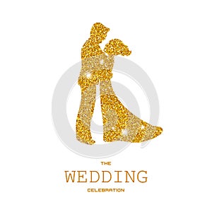 Silhouette of wedding couple with gold glitters