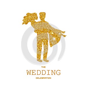 Silhouette of wedding couple with gold glitters