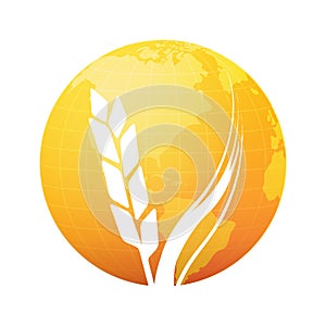 Silhouette of Wheat on background of Gold Planet