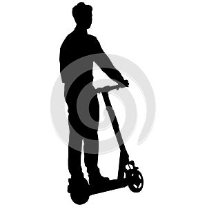 Silhouette on a white background of a people on electric scooter