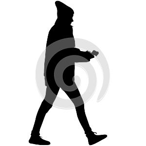 Silhouette on a white background of a woman on a walk