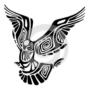 Silhouette of wild flying eagle