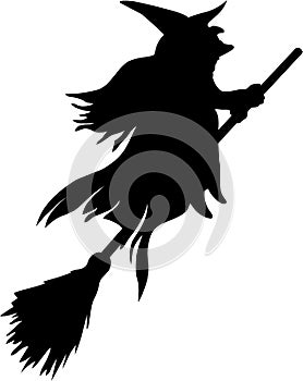 Silhouette of witch flying on broom