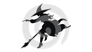 Silhouette witches flying on a broom maggic, with a white background photo