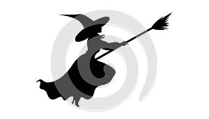 Silhouette witches flying on a broom maggic, with a white background photo