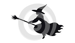 Silhouette witches flying on a broom maggic, with a white background photo