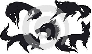 Silhouette of a wolf in different versions