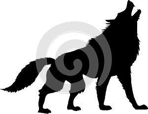 Silhouette Wolf Howling Black And White - Vector Illustration