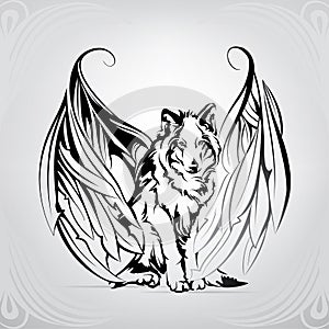 Silhouette of a wolf with wings. vector illustration