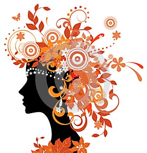 Silhouette of woman with autumn leaves