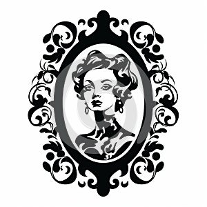 Victorian Vintage Girl Silhouette In Ornate Frame Vector