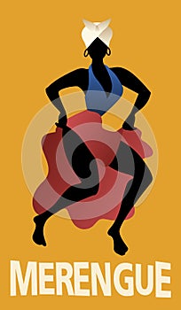 Silhouette of woman dancing Latin music. Merengue. Vector Illustration photo