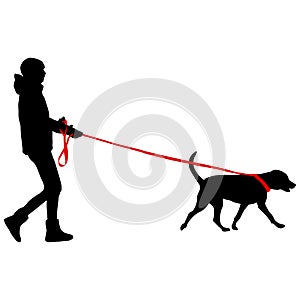 Silhouette of woman and dog on a white background