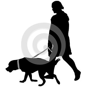 Silhouette of woman and dog on a white background